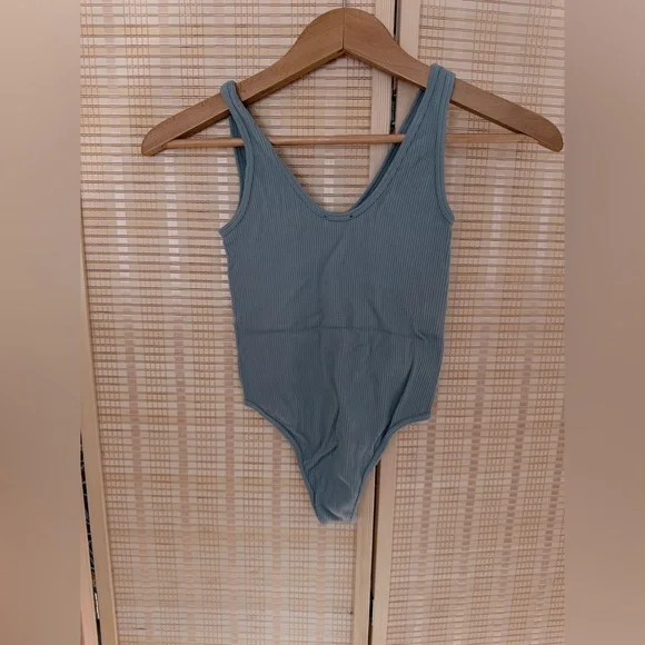 Zara Ribbed Top in Muted Blue - Picture 2 of 3